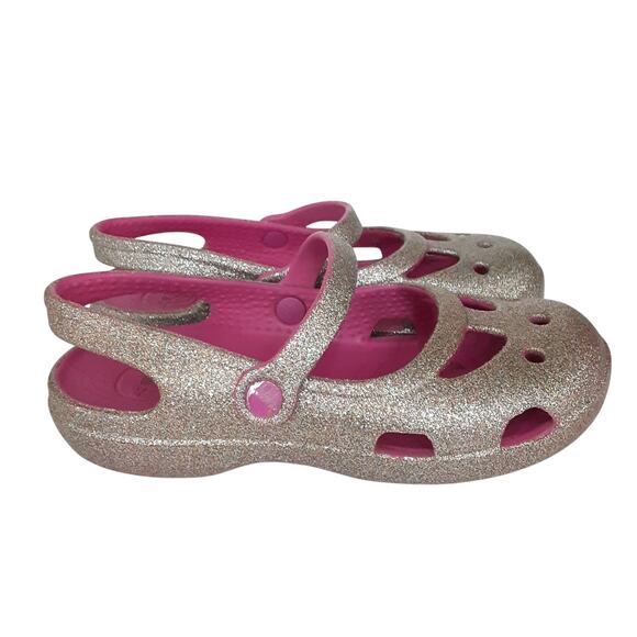 Crocs Shayna Mary Jane Slip On Shoes Girls 12 Hi Glitter Gold Pink Ballet Flats - Picture 3 of 8